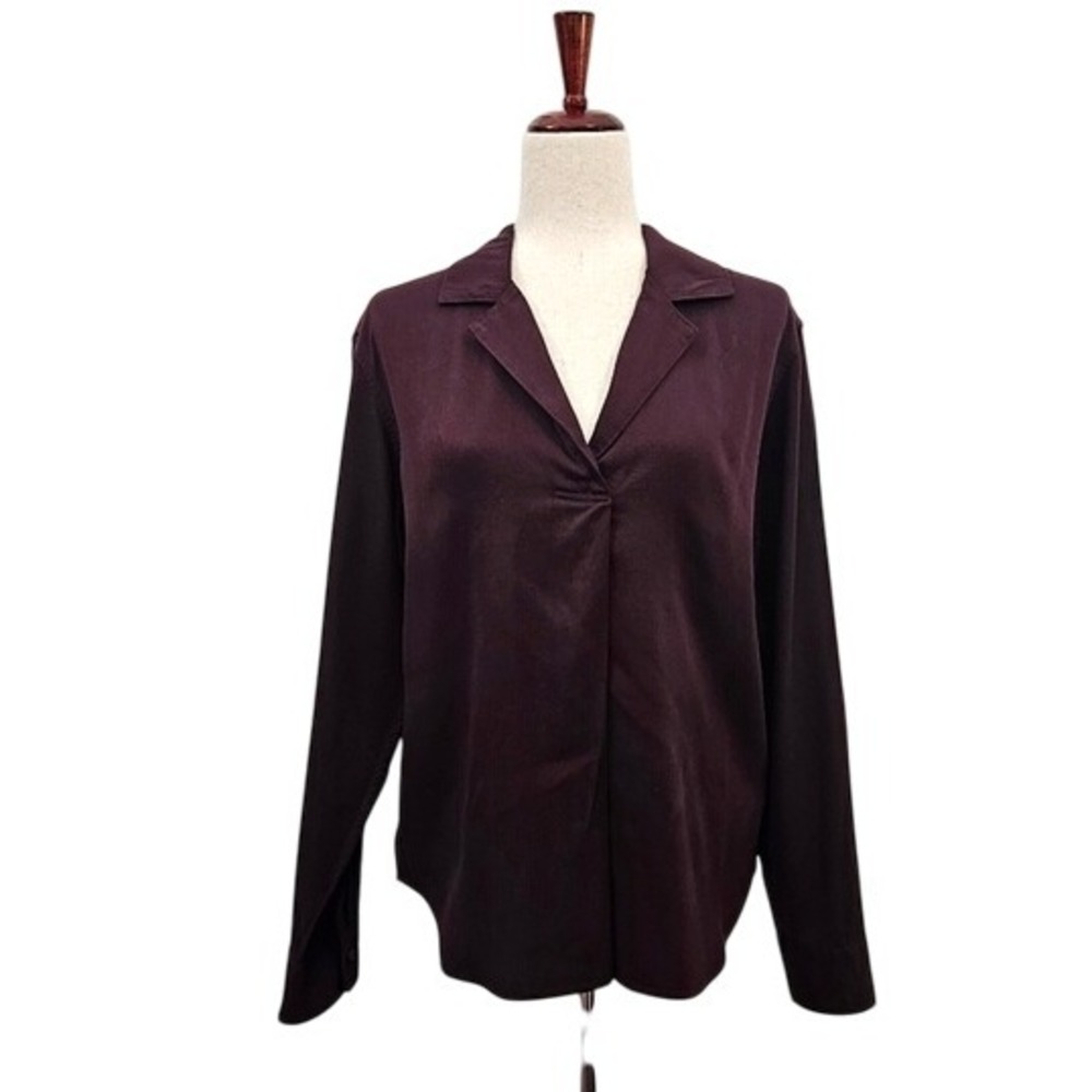 GAP Women Burgundy V Neck Long Sleeve Collared Shirt‎ Top Size M